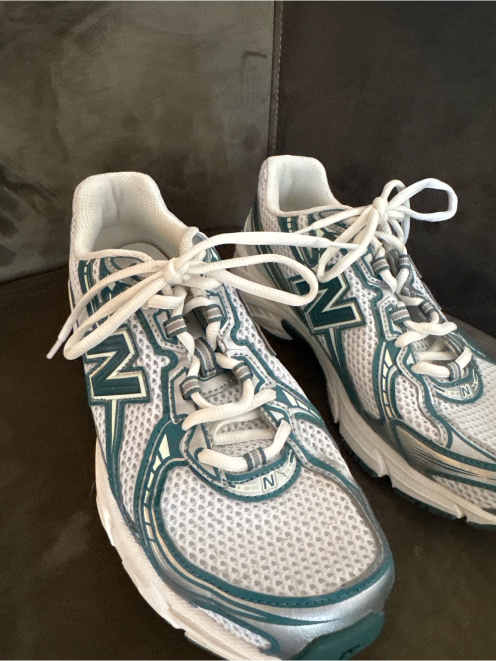 New Balance Women's White and Teal Lace-Up Athletic Sneakers